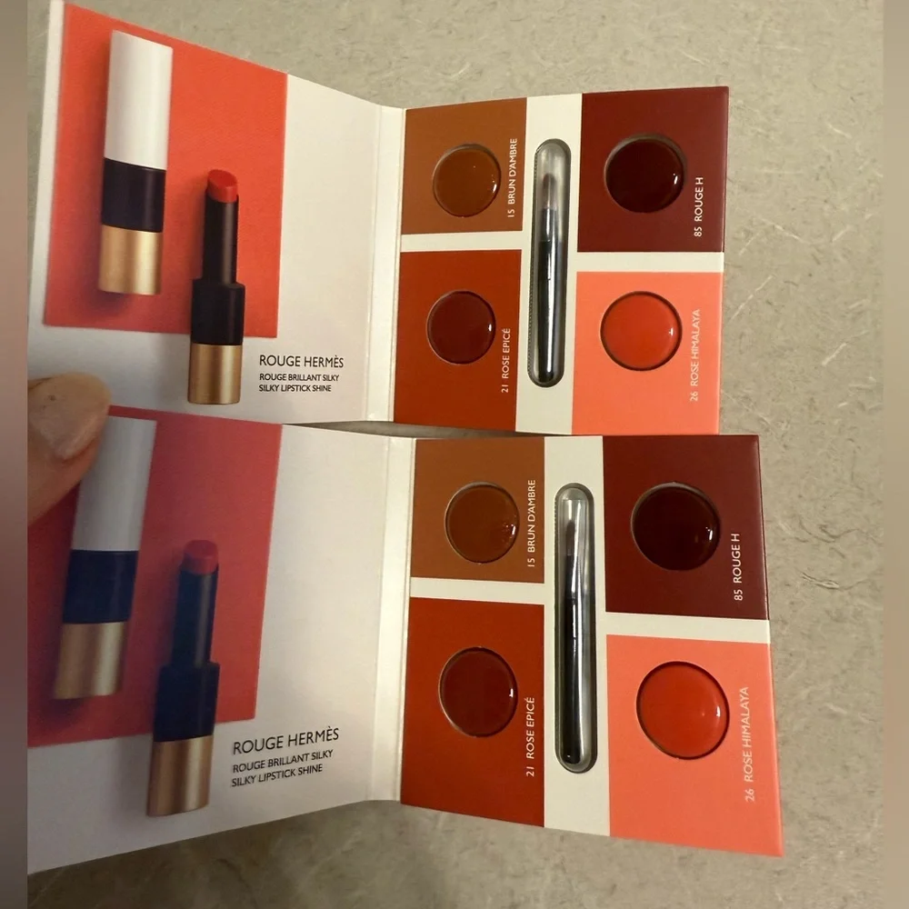 BNW Hermes Rouge Brilliant Silky Lipstick Shine 4-Shade Sample Card, set of 2